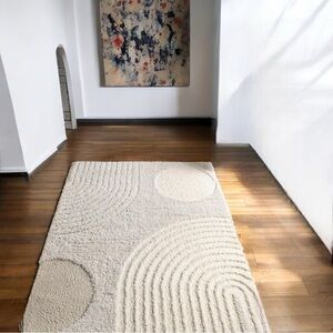 NEW West Elm White Cream Boho Tassel Geometric Shag Area Rug Carpet - 10' x 8'